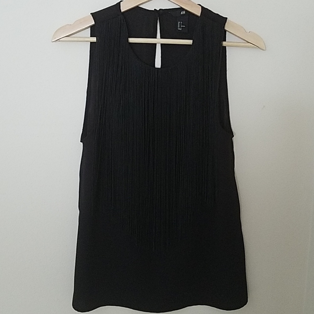 H&M sleeveless black fringed top